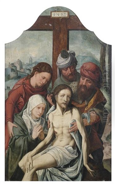 Kreuzabnahme. Johannes Von Arimathaa Halt Den Leichnam Christi, Ihm Zur Seite Maria, Johannes Und Nikodemus Oil Painting by Jan Mandyn