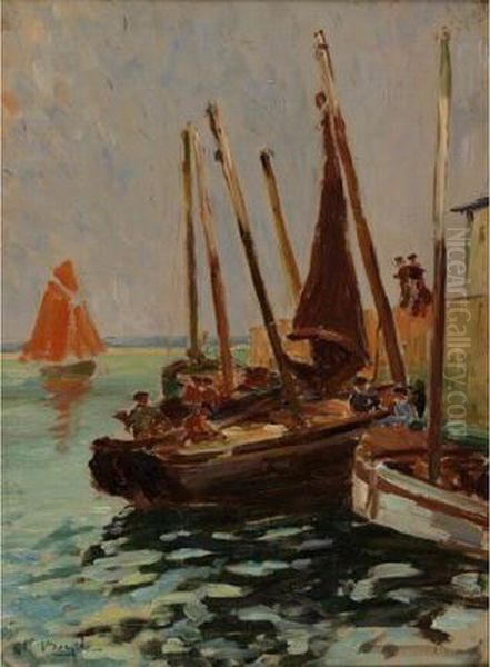 Le Port Du Croisic, Vers 1922 Oil Painting by Charles Berjole