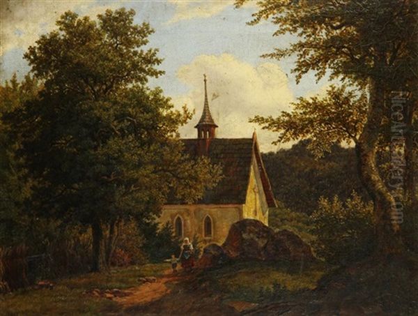 Landschaft Mit Kapelle Oil Painting by Antonin Manes