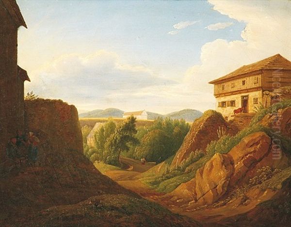 Krajina Se Stavenim Oil Painting by Antonin Manes