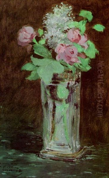 Fleurs Dans Un Vase De Cristal Oil Painting by Edouard Manet