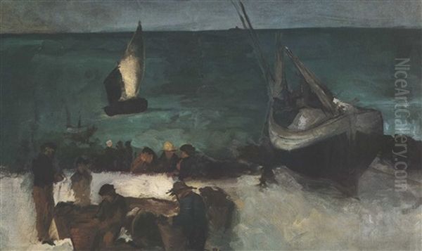 Marine A Berck: Bateaux De Peche Et Pecheurs Oil Painting by Edouard Manet