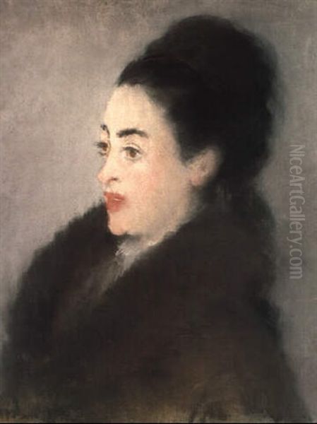 Femme A La Fourrure, De Profil Oil Painting by Edouard Manet