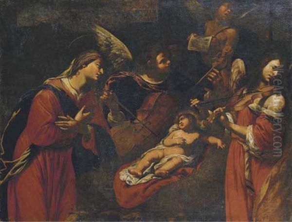 Gesu Bambino Con La Vergine, Adorato Dagli Angeli Oil Painting by Domenico Manetti