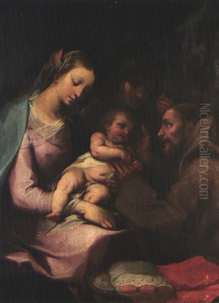 Madonna Con Il Bambino, San Francesco E Una Santa Oil Painting by Rutilio Manetti