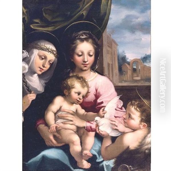 The Madonna And Child With The Infant Saint John The Baptist And Saint Catherine Of Siena Oil Painting by Rutilio Manetti