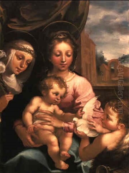 The Madonna And Child With The Infant St. John And St. Catherine Oil Painting by Rutilio Manetti