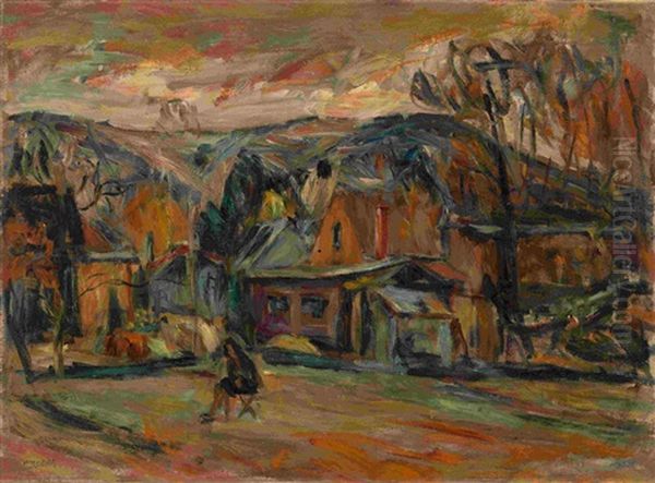 Landscape With Artist Oil Painting by Abram Anshelevich Manevich