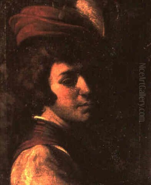 Young Boy In A Feathered Hat Oil Painting by Bartolomeo Manfredi