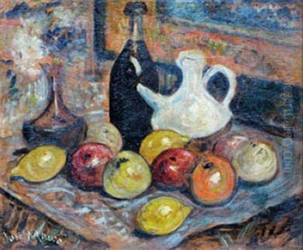 Fruits, Carafe Et Bouteille Oil Painting by Jose (Joseph) Mange