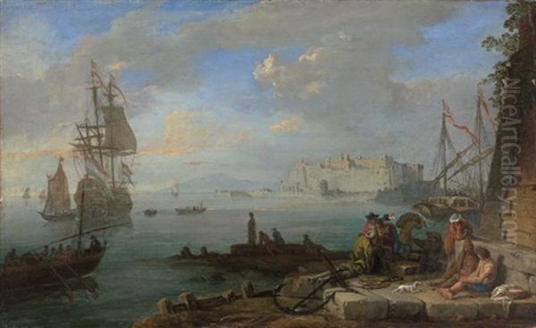 Vue Du Castel Dell'ovo Dans La Baie De Naples Oil Painting by Adrien Manglard