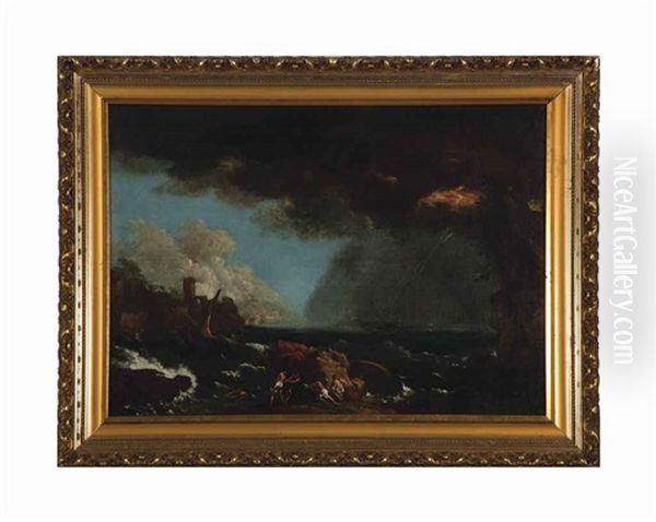 Seascape With A Shipwreck Oil Painting by Adrien Manglard