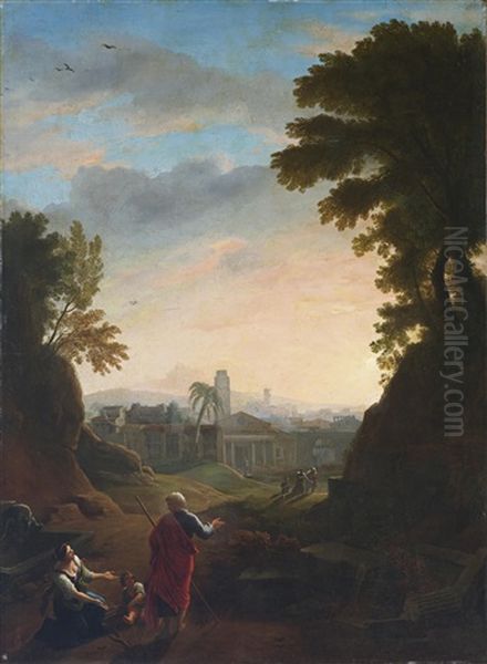 Landschaft Mit Blick Auf Die Kirche San Giorgio In Velabro Oil Painting by Adrien Manglard