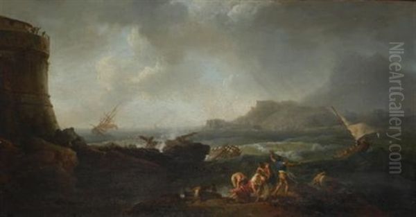 A Shipwreck In Stormy Seas Oil Painting by Adrien Manglard