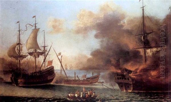 Naval Battle Oil Painting by Adrien Manglard