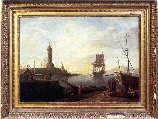 Navire Abordant Un Port Mediterraneen Oil Painting by Adrien Manglard