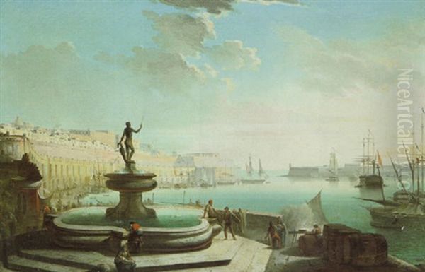 Blick Auf Den Hafen Von La Valetta Auf Malta Oil Painting by Adrien Manglard