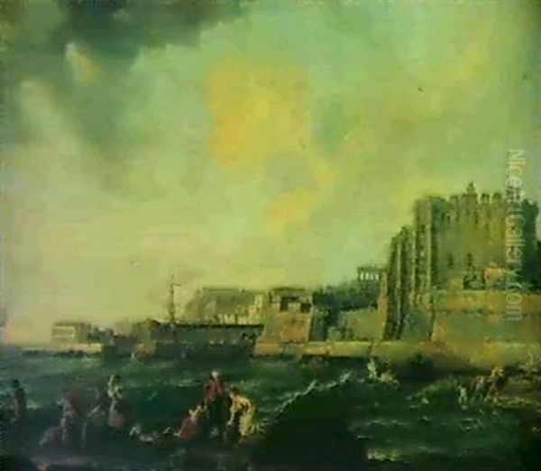 Pecheurs Dans Un Port Mediterraneen Oil Painting by Adrien Manglard