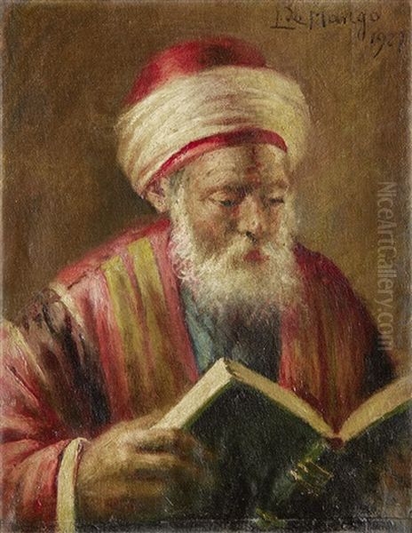 An Ottoman Scribe Oil Painting by Leonardo De Mango