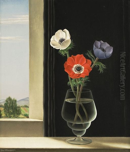 Anemonen In Vase Oil Painting by Josef Mangold