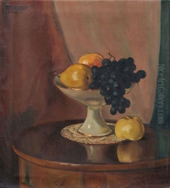 Stillleben Mit Trauben Und Quitten Oil Painting by Josef Mangold