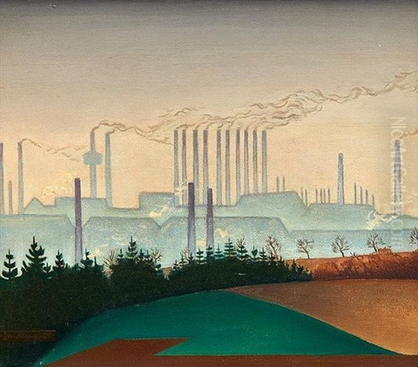 Das Kraftwerk Zschornewitz, Golpa Oil Painting by Josef Mangold