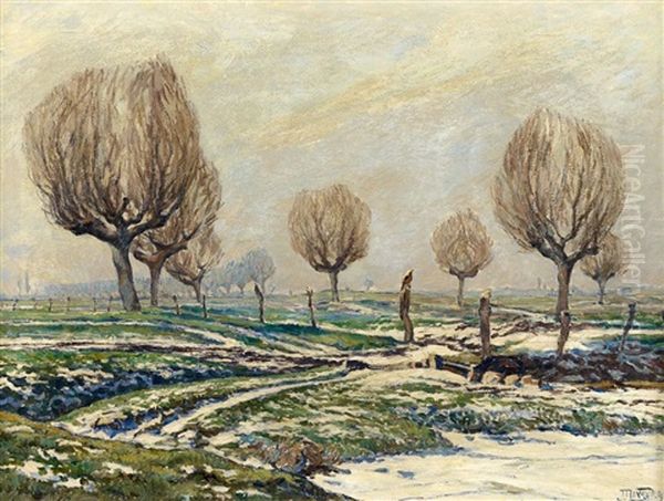 Wintermorgen Oil Painting by Josef Mangold