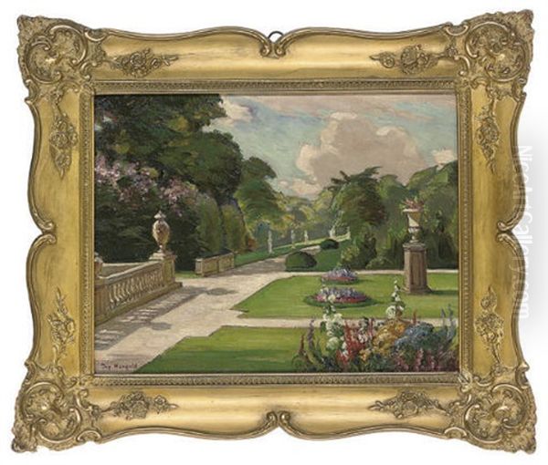 A Summer Garden Oil Painting by Josef Mangold