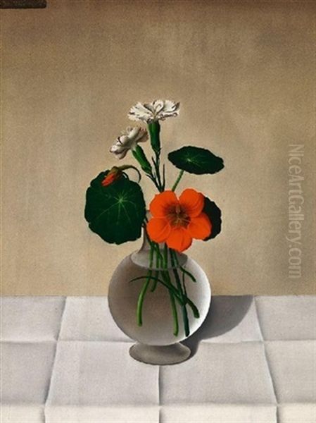 Blumenstilleben (kapuzinerkresse Und Nelken) Oil Painting by Josef Mangold