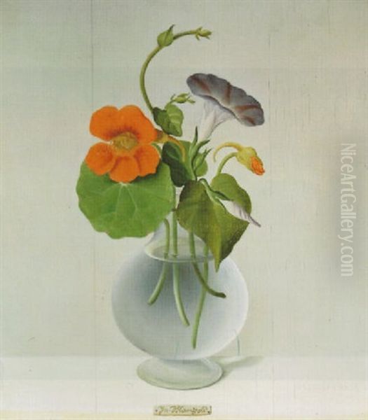 Blumenstilleben (kapuzinerkresse Und Ackerwinde In Einer Glasvase) Oil Painting by Josef Mangold