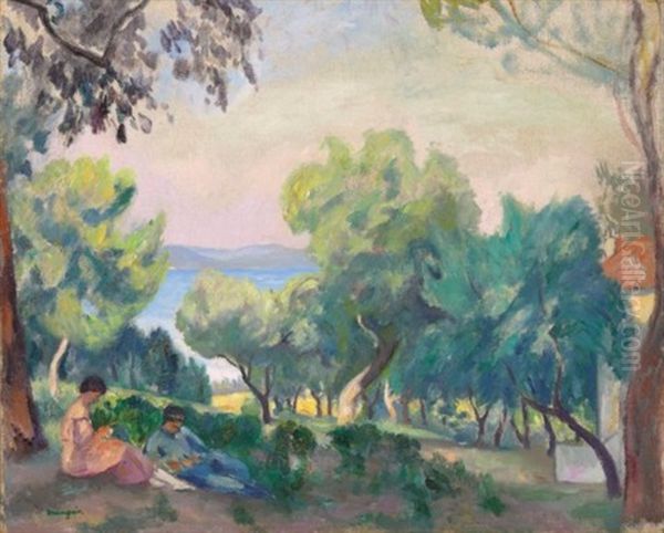 Le Repos, Jeanne Et Pierre Manguin A Saint-tropez Oil Painting by Henri Charles Manguin