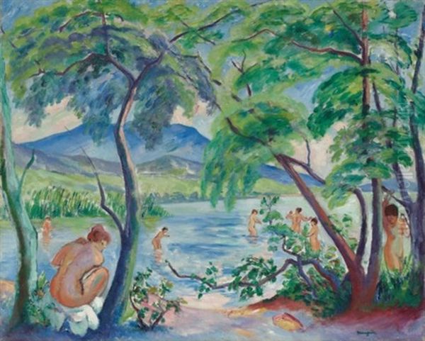 Paysage Aux Baigneuses, Colombier Oil Painting by Henri Charles Manguin