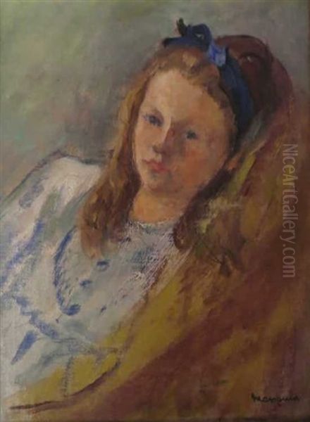 Portrait De Claude Martinais Au Ruban Bleu (petite Fille De L'artiste) Oil Painting by Henri Charles Manguin