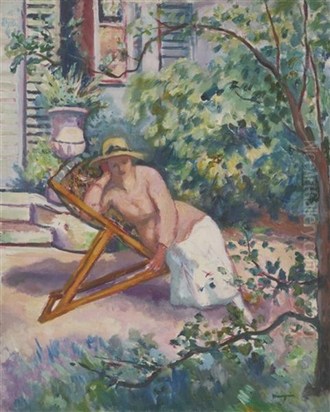 Jeanne Dans Le Jardin De Neuilly Oil Painting by Henri Charles Manguin