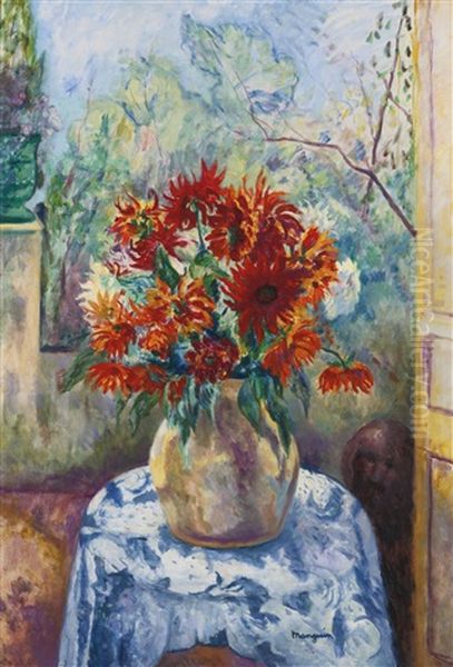 Dahlias Sur La Terrasse De L'oustalet, Saint-tropez by Henri Charles Manguin