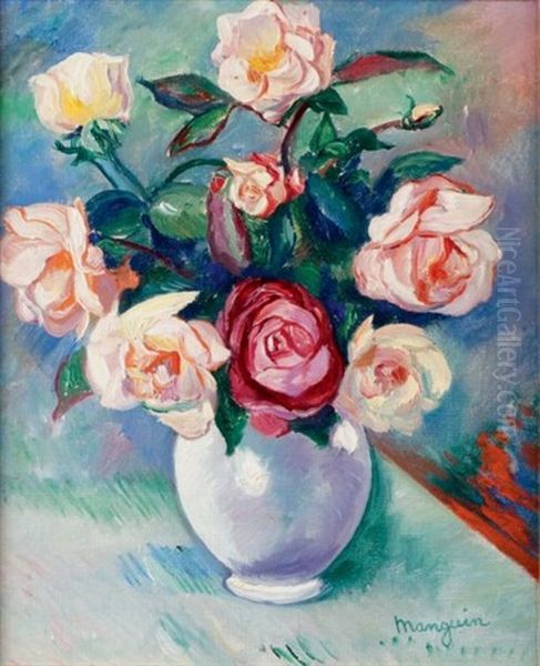 Roses Dans Un Vase Blanc Oil Painting by Henri Charles Manguin