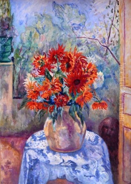 Dahlias Sur La Terrasse De L'oustalet, Saint-tropez Oil Painting by Henri Charles Manguin