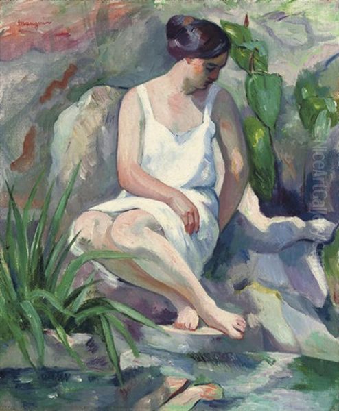 Baigneuse Assise A Cassis, Jeanne Oil Painting by Henri Charles Manguin