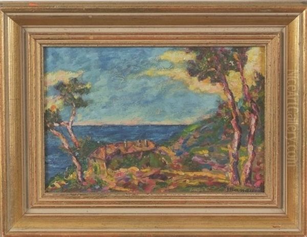 Sunset By The Coast Overlooking Trees And House Oil Painting by Henri Charles Manguin