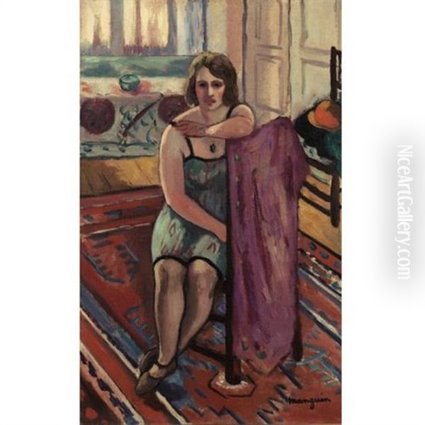 Modele Assis (interieur, Chemise Vert) Oil Painting by Henri Charles Manguin