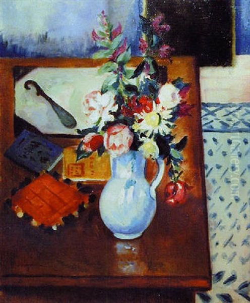 Coin De Table Avec Fleurs Roses Oil Painting by Henri Charles Manguin