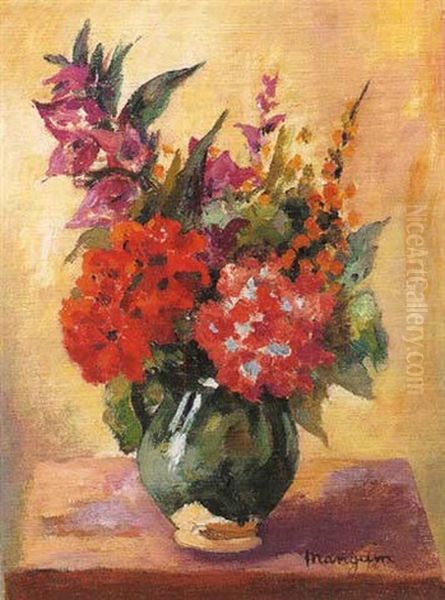 Bouquet De Fleurs Dans Un Pot Vert Oil Painting by Henri Charles Manguin