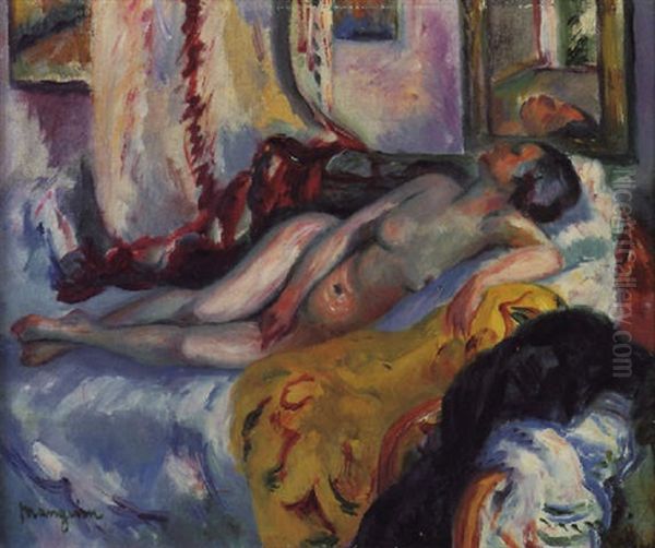 Nu Au Lit Oil Painting by Henri Charles Manguin