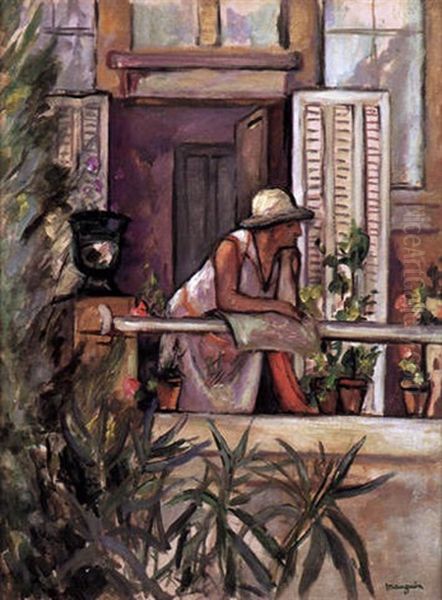 Figure Sur La Terrasse De L'atelier Oil Painting by Henri Charles Manguin