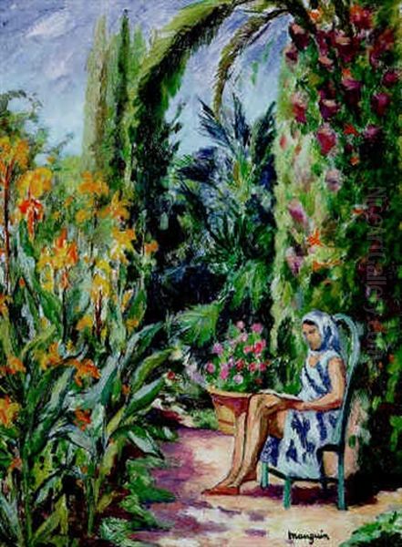 Odette Dans Le Jardin De L'oustalet Oil Painting by Henri Charles Manguin