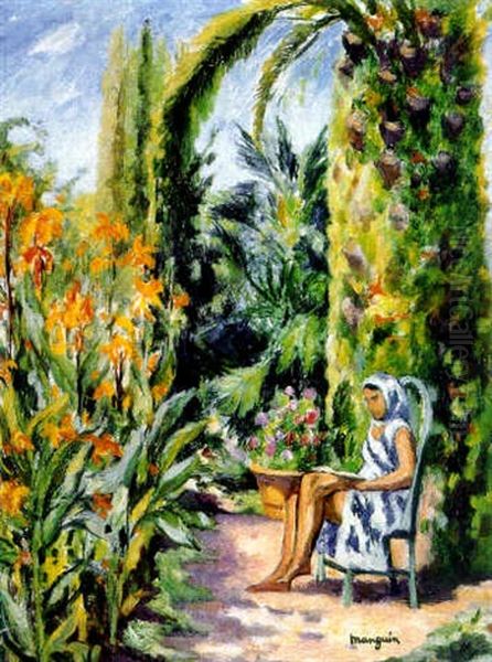 Odette Dans Le Jardin De L'oustalet Oil Painting by Henri Charles Manguin