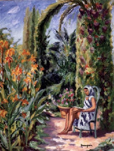 Odette Dans Le Jardin De L'oustalet Oil Painting by Henri Charles Manguin