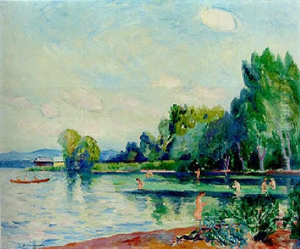 Au Bord Du Lac, La Baignade Oil Painting by Henri Charles Manguin