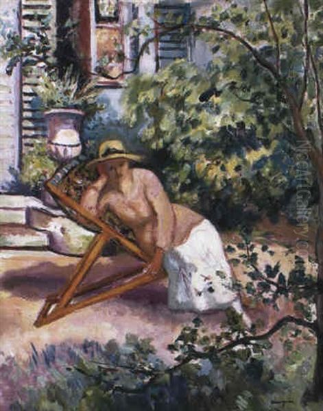 Jeanne Dans Le Jardin De Neuilly Oil Painting by Henri Charles Manguin