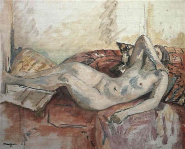 Nu Couche Au Coussin Rouge Oil Painting by Henri Charles Manguin